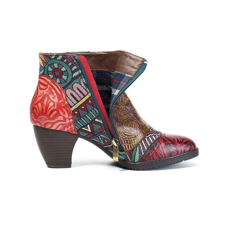 New casual vintage ethnic style leather women's boots