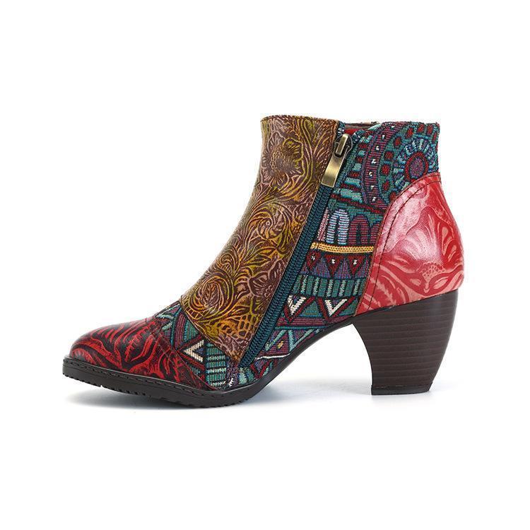 New casual vintage ethnic style leather women's boots