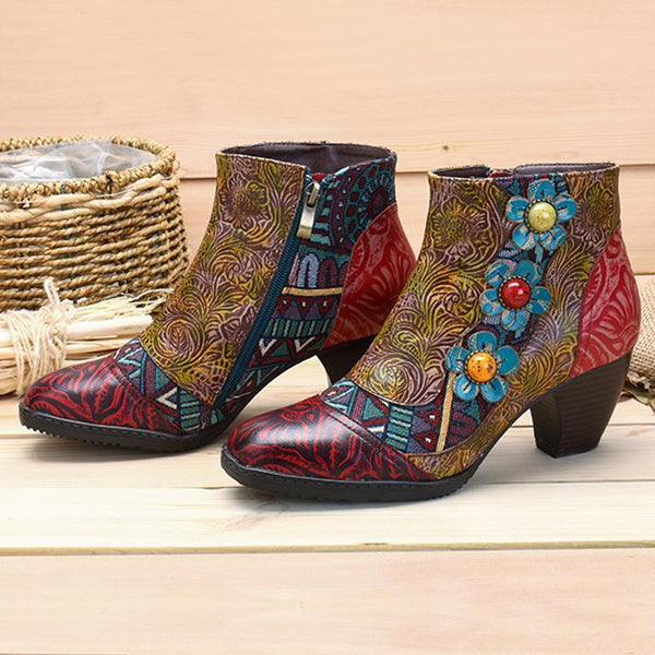 New casual vintage ethnic style leather women's boots