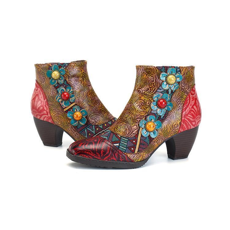 New casual vintage ethnic style leather women's boots