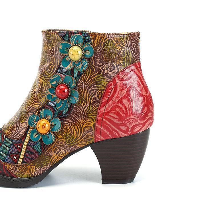 New casual vintage ethnic style leather women's boots