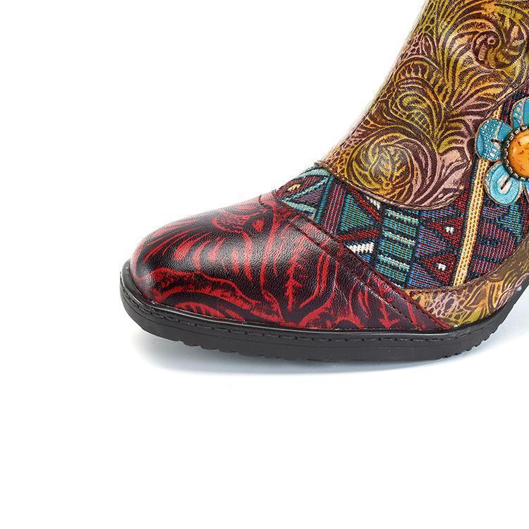 New casual vintage ethnic style leather women's boots