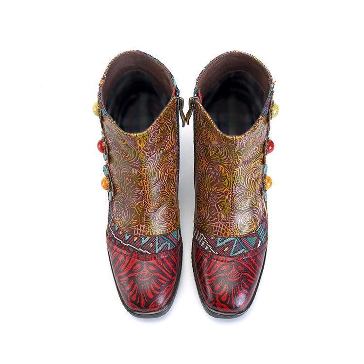 New casual vintage ethnic style leather women's boots