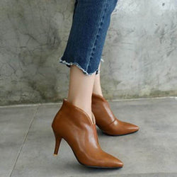 Fashion Pointed Solid Color Leather Ankle Boots