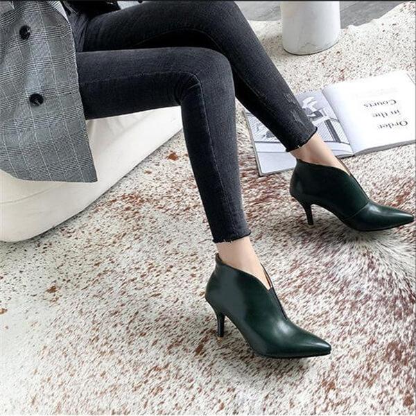 Fashion Pointed Solid Color Leather Ankle Boots