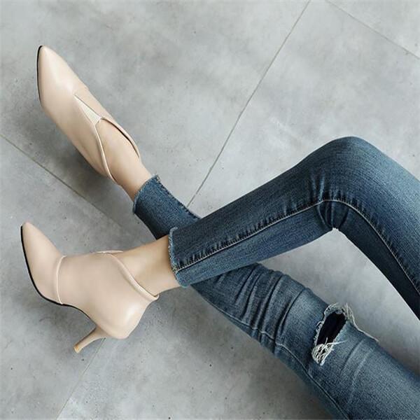 Fashion Pointed Solid Color Leather Ankle Boots