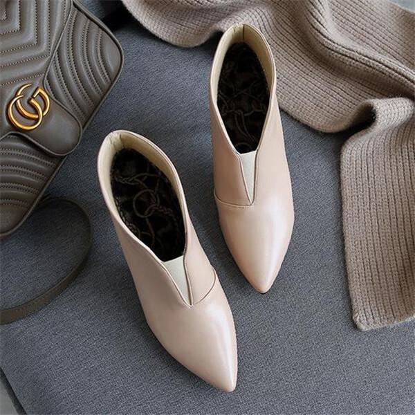 Fashion Pointed Solid Color Leather Ankle Boots