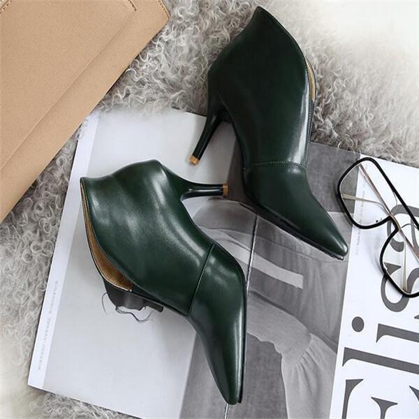 Fashion Pointed Solid Color Leather Ankle Boots