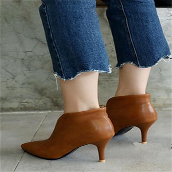 Fashion Pointed Solid Color Leather Ankle Boots