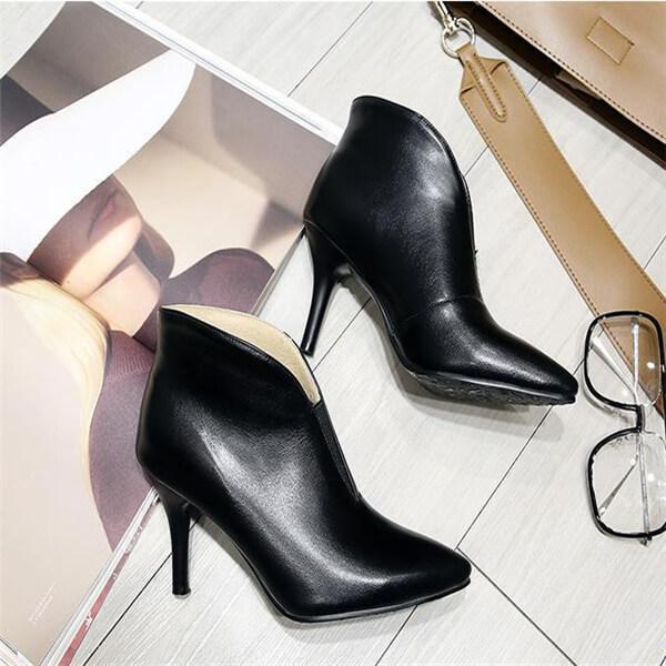 Fashion Pointed Solid Color Leather Ankle Boots