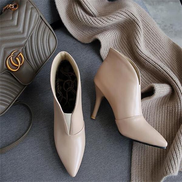 Fashion Pointed Solid Color Leather Ankle Boots