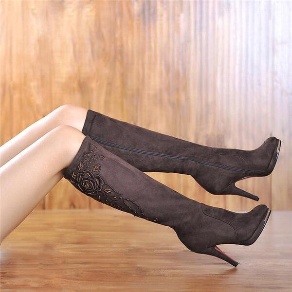 Fashion Embroidery High Heeled Boots