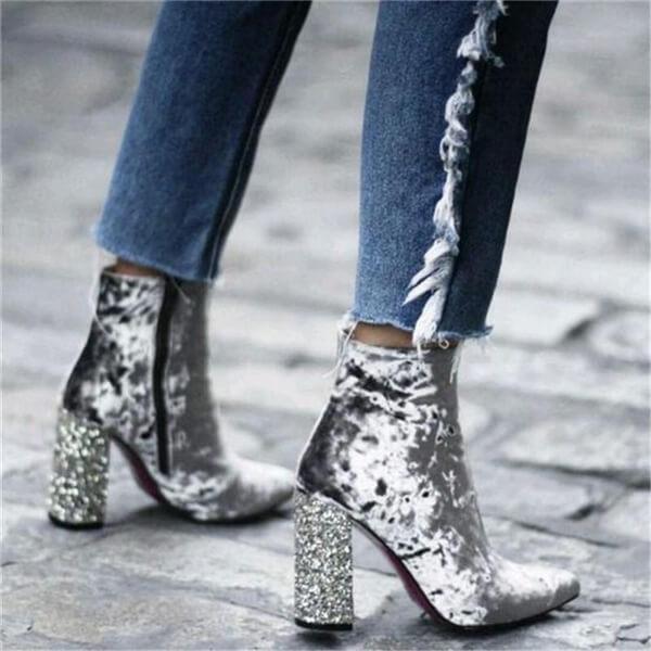 Fashion Sequined Gold Velvet High Heel Booties