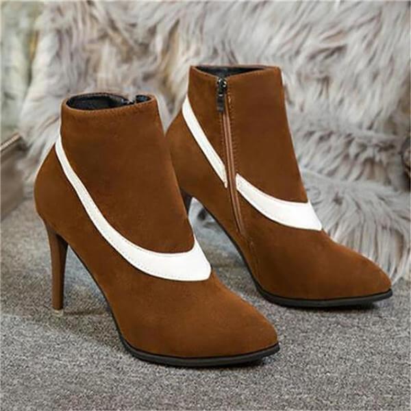 Fashion Thermal Suede Upper Color Block Mules High Heel Boots