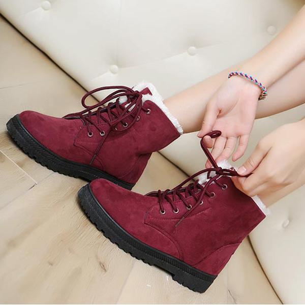 Fashion Round Head Plain Strappy Cotton Padded Snow Boots