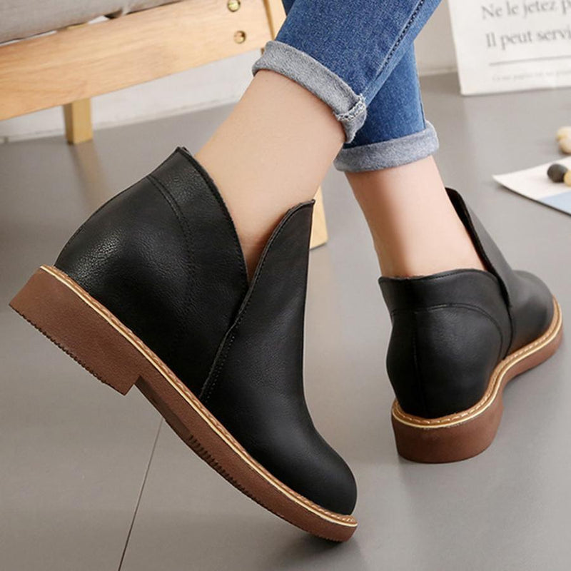 Plain  Flat  Round Toe  Outdoor Ankle Boots