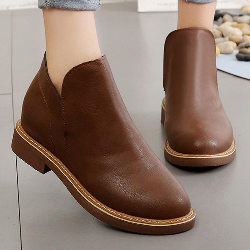 Plain  Flat  Round Toe  Outdoor Ankle Boots