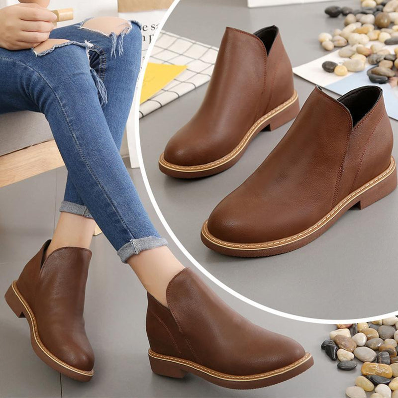 Plain  Flat  Round Toe  Outdoor Ankle Boots