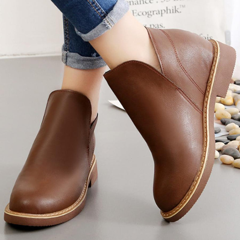 Plain  Flat  Round Toe  Outdoor Ankle Boots