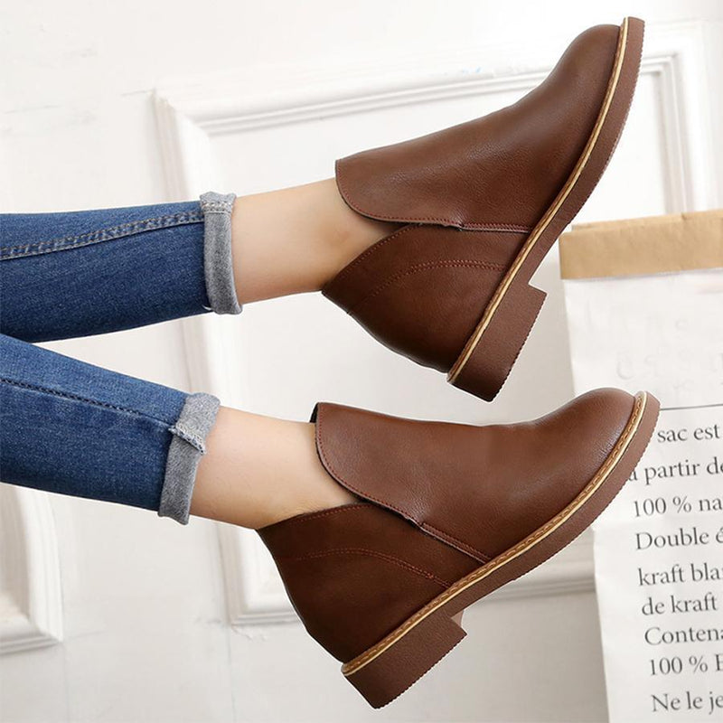 Plain  Flat  Round Toe  Outdoor Ankle Boots