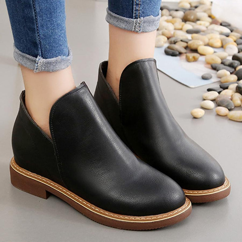 Plain  Flat  Round Toe  Outdoor Ankle Boots