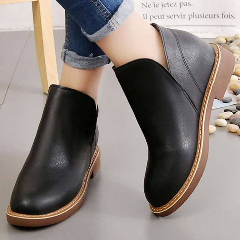 Plain  Flat  Round Toe  Outdoor Ankle Boots