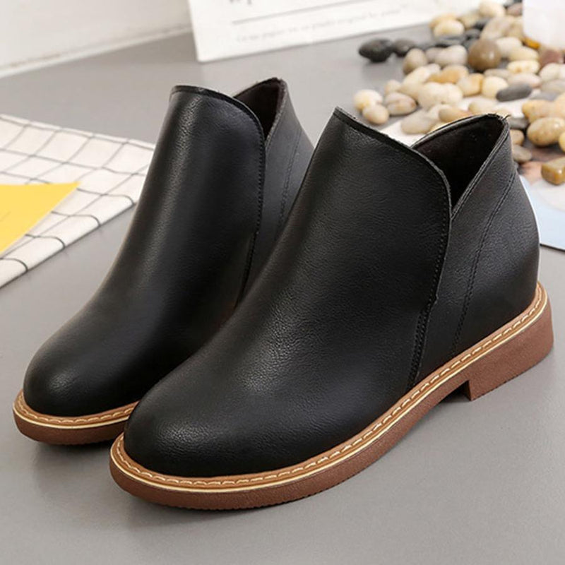 Plain  Flat  Round Toe  Outdoor Ankle Boots