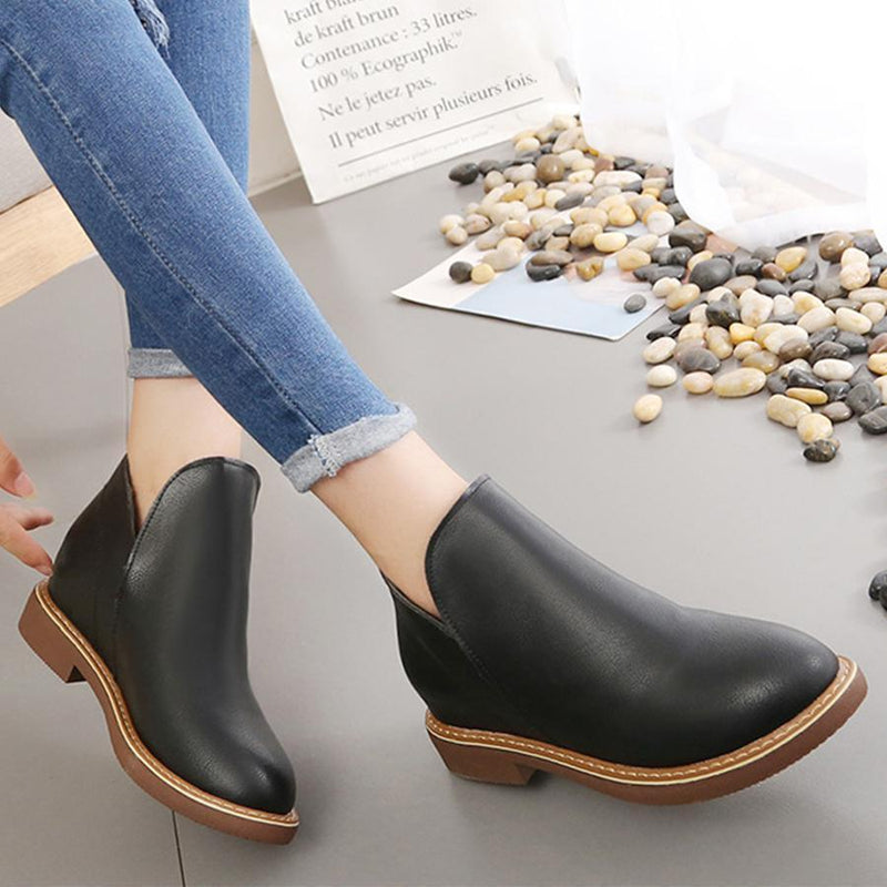 Plain  Flat  Round Toe  Outdoor Ankle Boots