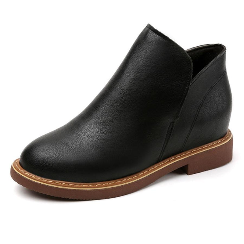 Plain  Flat  Round Toe  Outdoor Ankle Boots