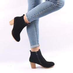 Large Size Chunky Heel Side Zipper Ankle Boots