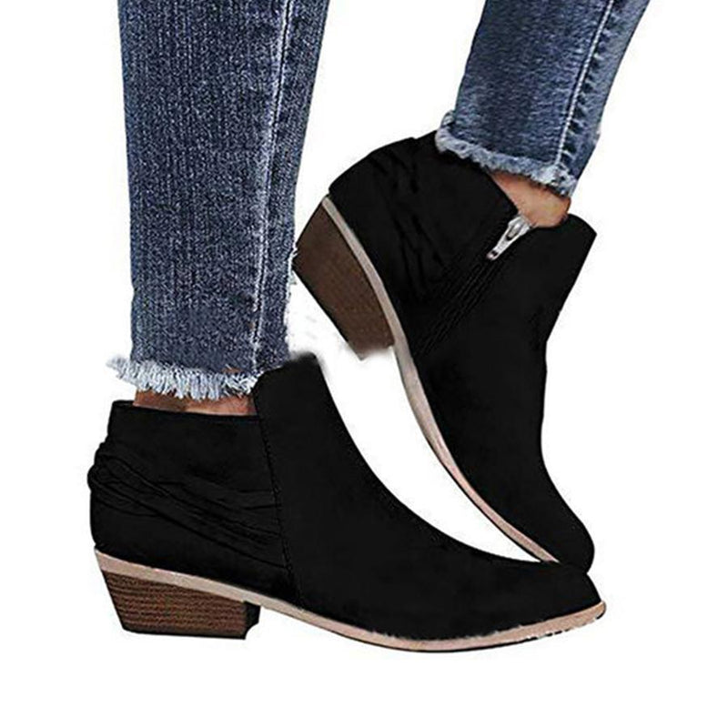 Plain  Chunky  Low Heeled  Velvet  Round Toe  Casual Date Ankle Boots