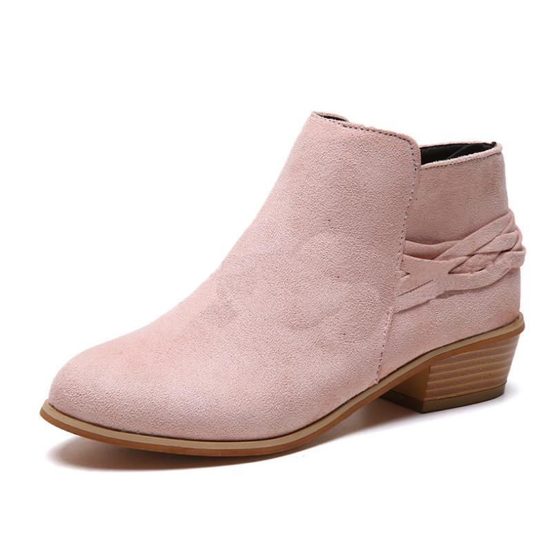 Plain  Chunky  Low Heeled  Velvet  Round Toe  Casual Date Ankle Boots