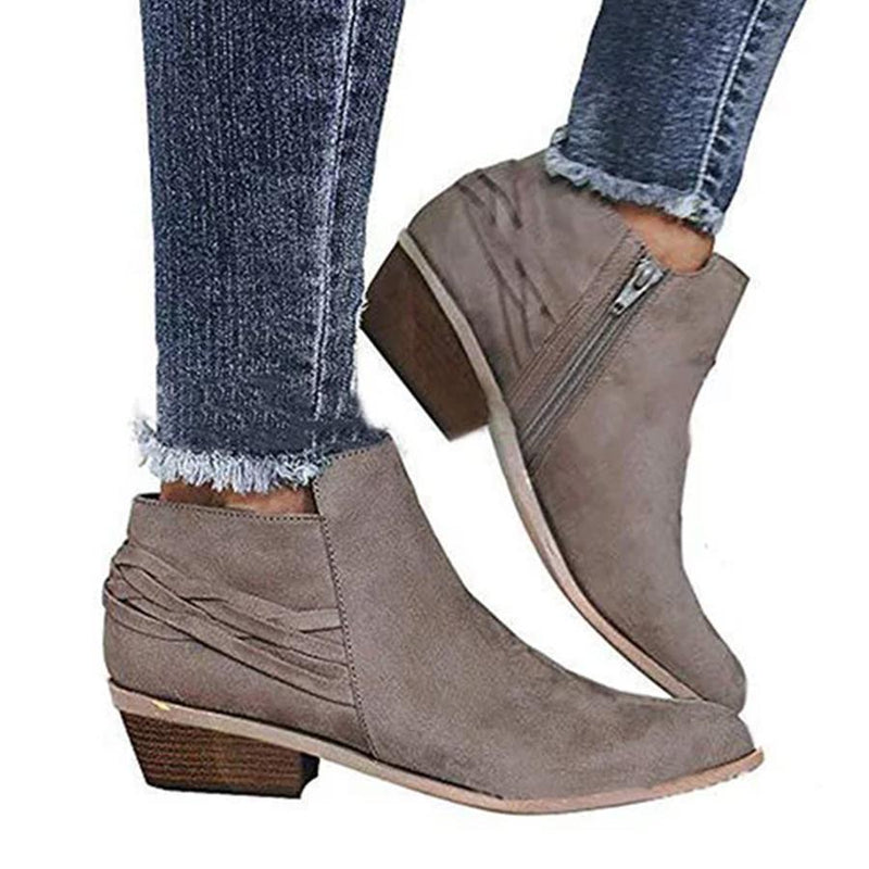 Plain  Chunky  Low Heeled  Velvet  Round Toe  Casual Date Ankle Boots