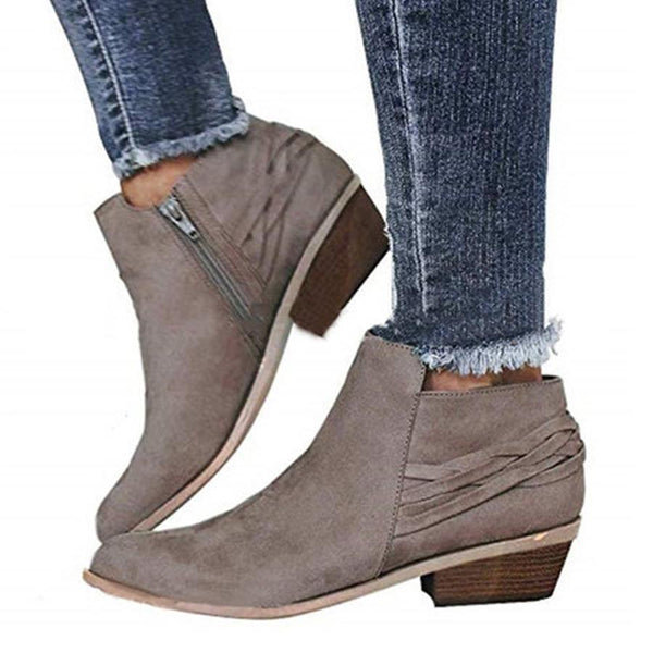 Plain  Chunky  Low Heeled  Velvet  Round Toe  Casual Date Ankle Boots