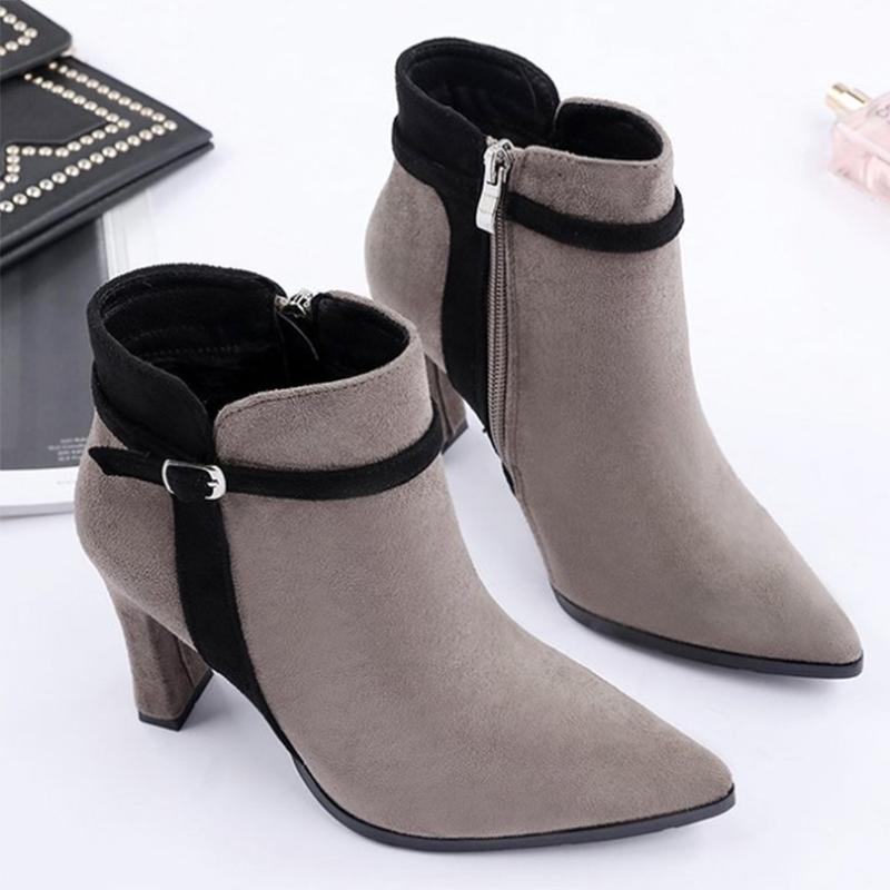 Color Block  Chunky  High Heeled  Velvet  Point Toe  Date Outdoor High Heels Boots