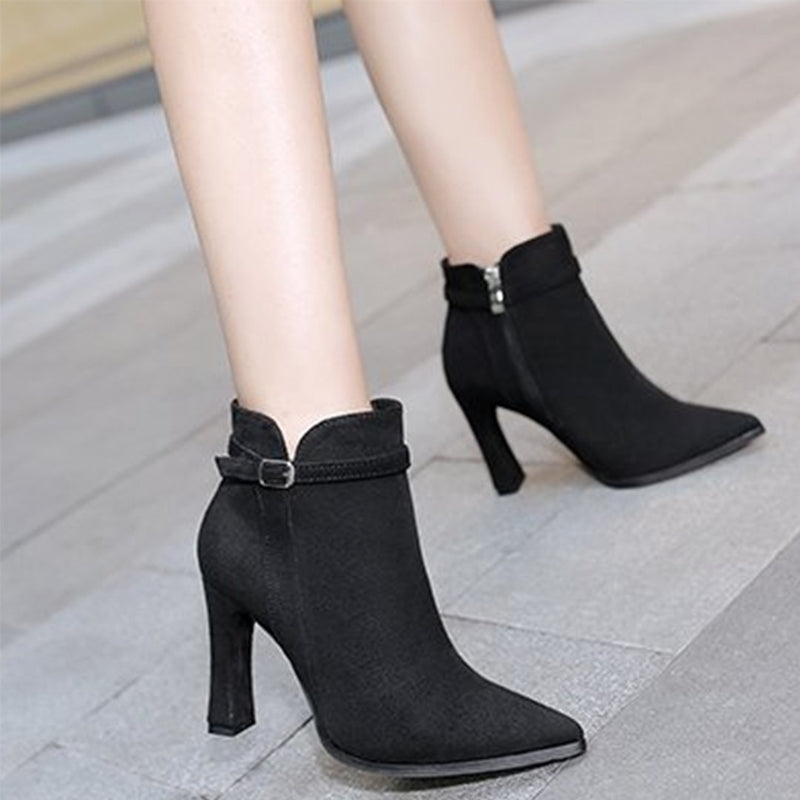 Color Block  Chunky  High Heeled  Velvet  Point Toe  Date Outdoor High Heels Boots