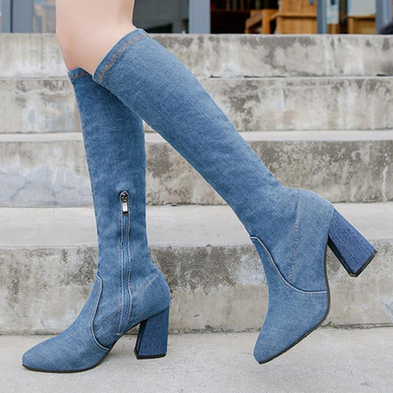 Plain  Chunky  High Heeled  Point Toe  Date Outdoor High Heels Boots