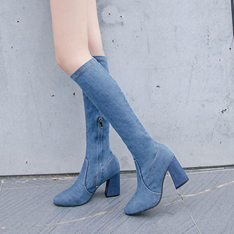 Plain  Chunky  High Heeled  Point Toe  Date Outdoor High Heels Boots