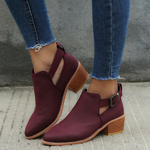 Plain  Mid Heeled  Velvet  Point Toe  Date Outdoor  Short High Heels Boots