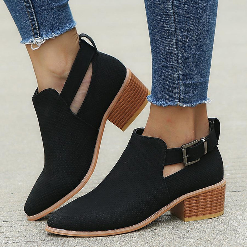 Plain  Mid Heeled  Velvet  Point Toe  Date Outdoor  Short High Heels Boots