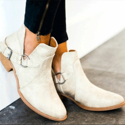 Women Point Toe Belt Buckle Chunky Heel Boots