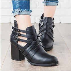 Fashion Round-Head Square-Heel Short Boots