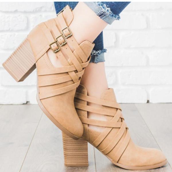 Fashion Round-Head Square-Heel Short Boots