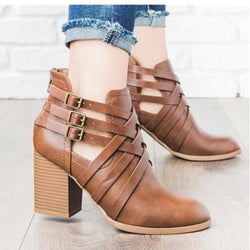 Fashion Round-Head Square-Heel Short Boots