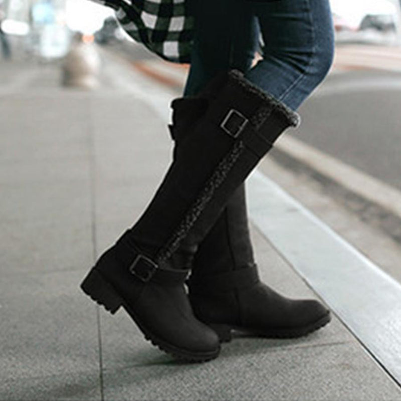 Plain  Flat  Round Toe  Casual Outdoor  Knee High Flat Boots