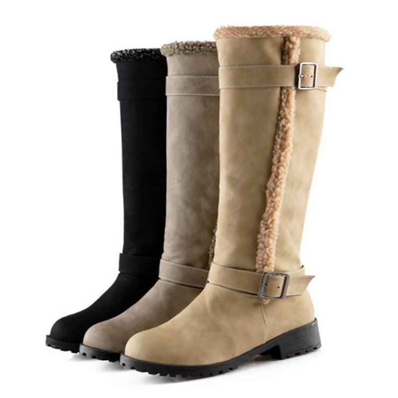 Plain  Flat  Round Toe  Casual Outdoor  Knee High Flat Boots