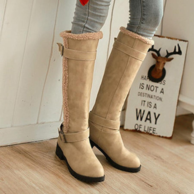 Plain  Flat  Round Toe  Casual Outdoor  Knee High Flat Boots