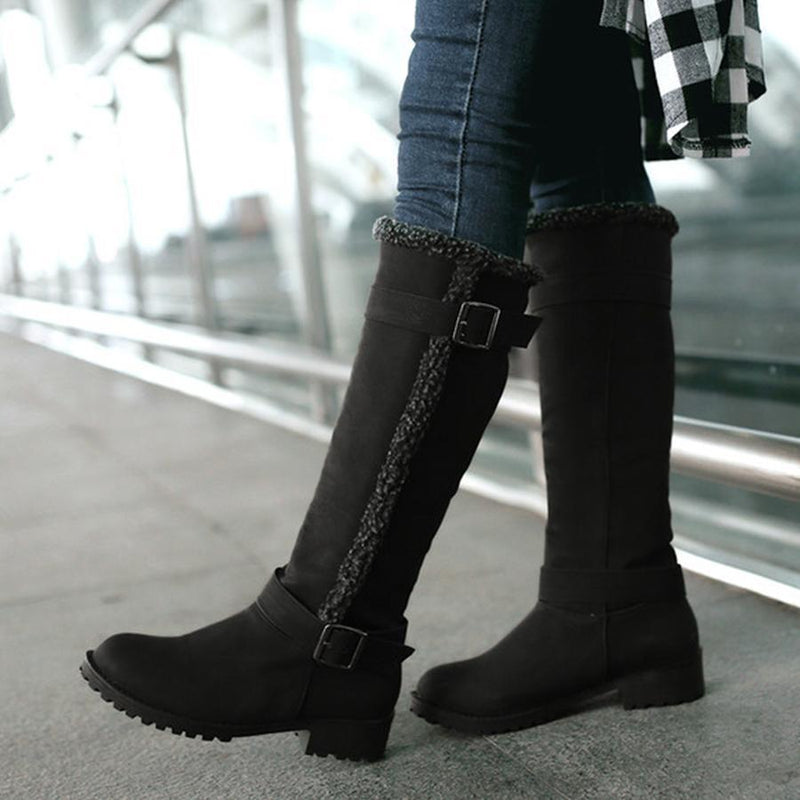 Plain  Flat  Round Toe  Casual Outdoor  Knee High Flat Boots