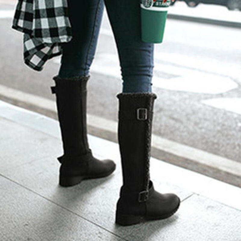 Plain  Flat  Round Toe  Casual Outdoor  Knee High Flat Boots