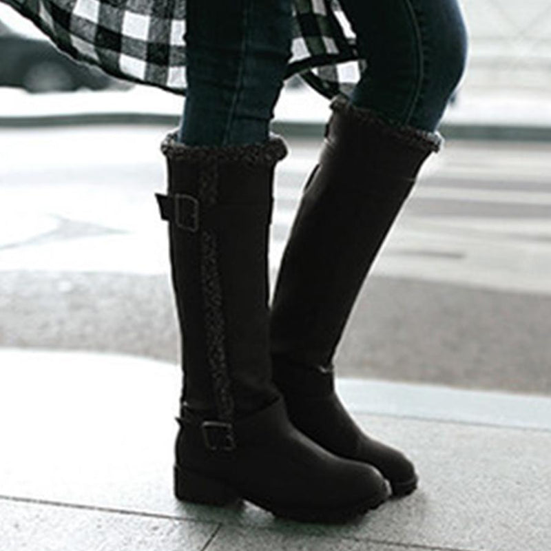 Plain  Flat  Round Toe  Casual Outdoor  Knee High Flat Boots